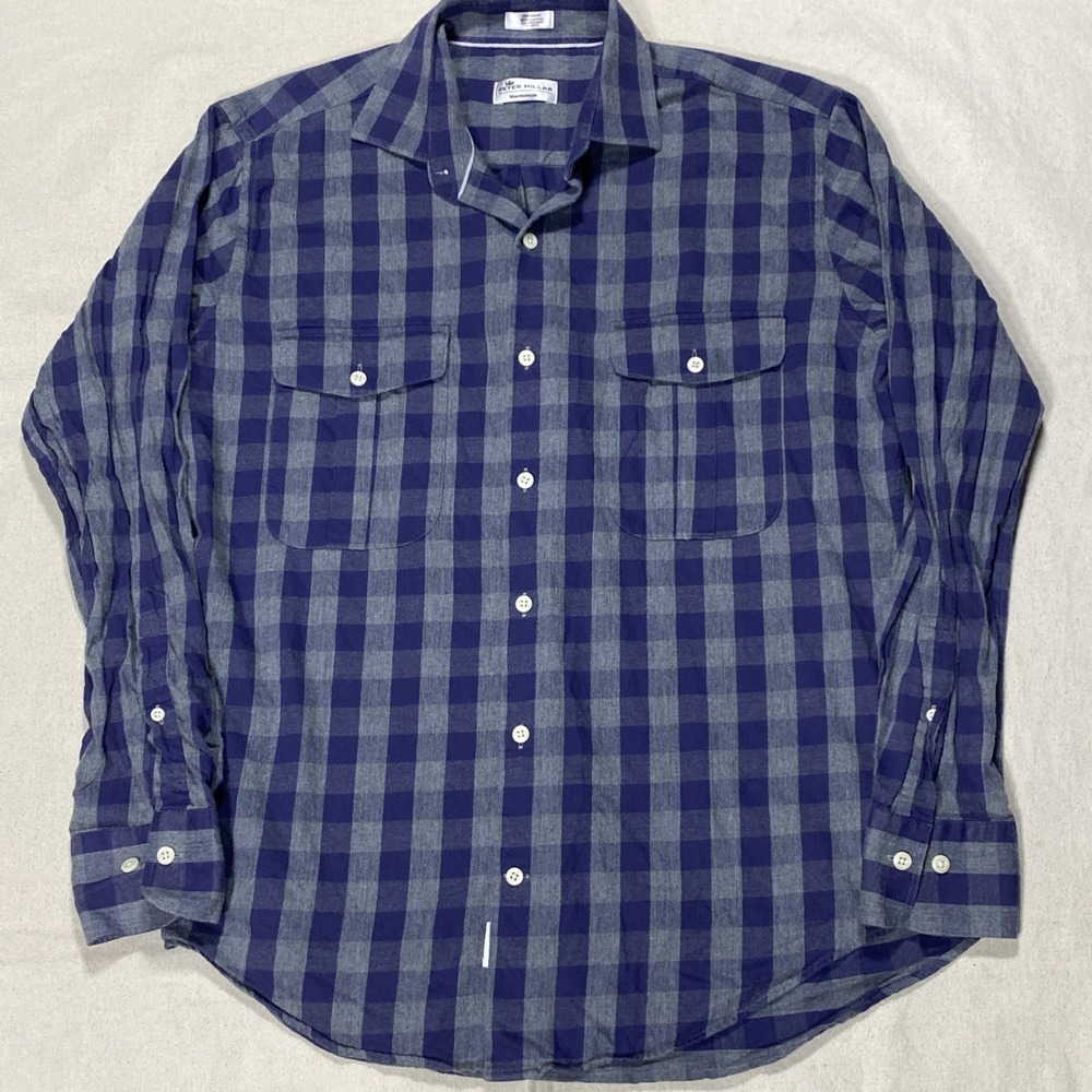 Peter Millar Mountainside Flannel Shirt Medium Purple Plaid Button Preppy Crown